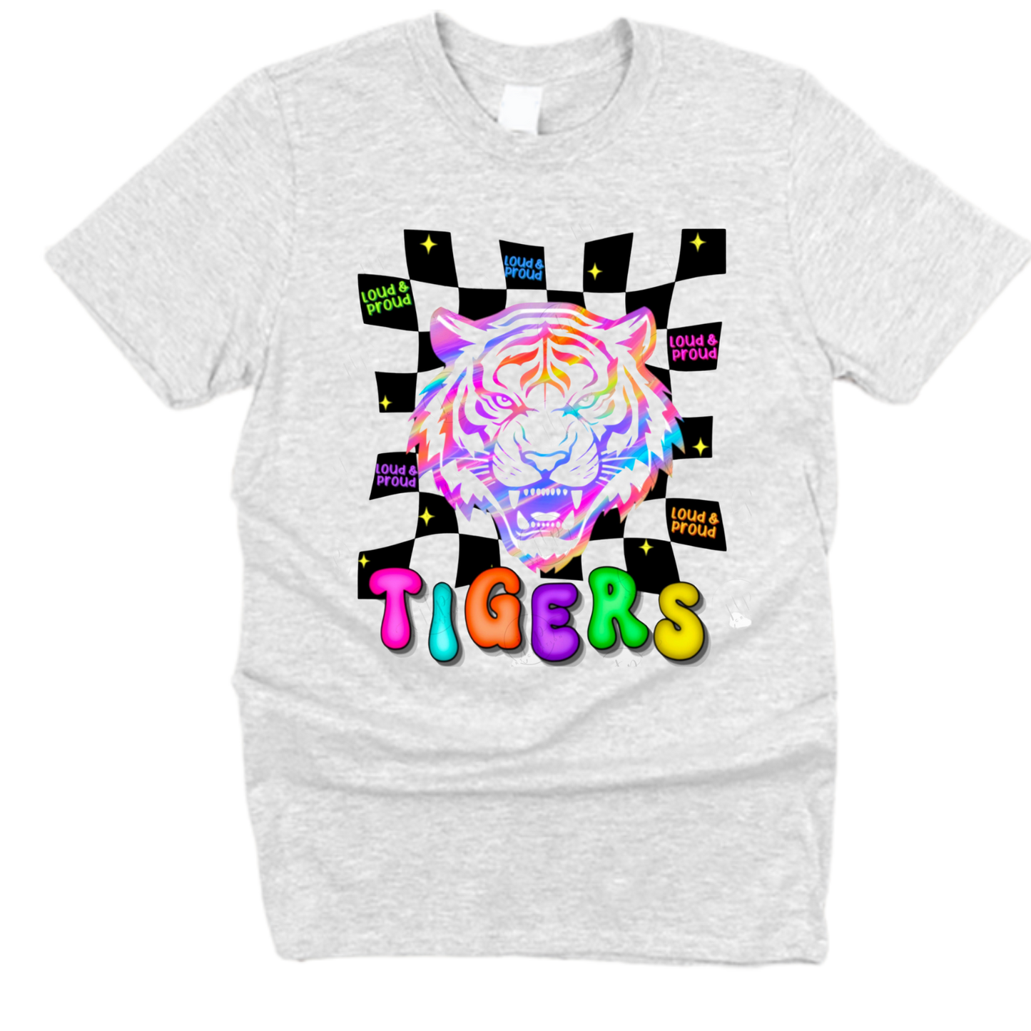 Neon Checkered Tigers T-Shirt