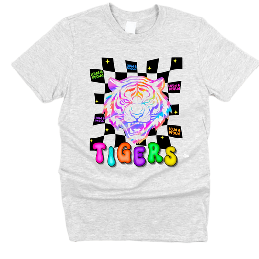 Neon Checkered Tigers T-Shirt