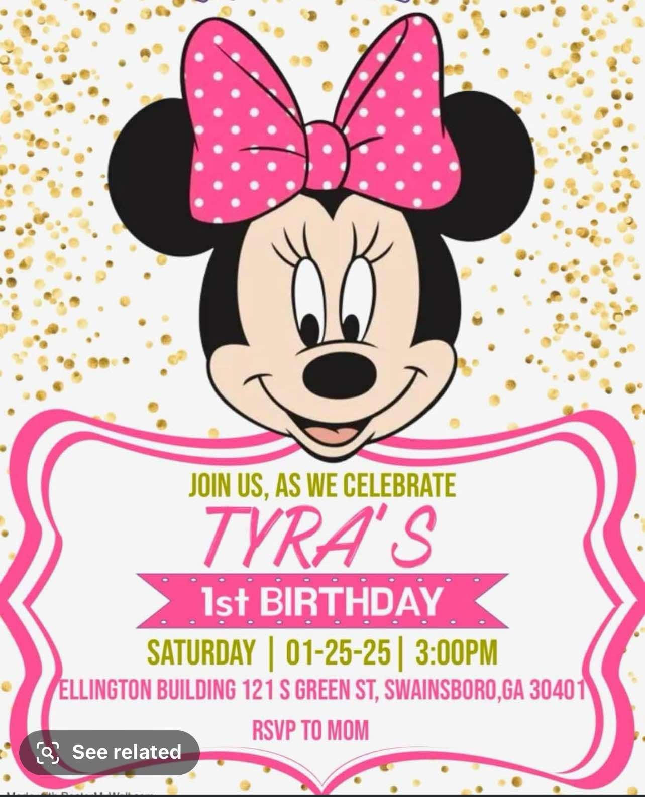 Tyra's 1st Birthday Minnie Mouse T-Shirts