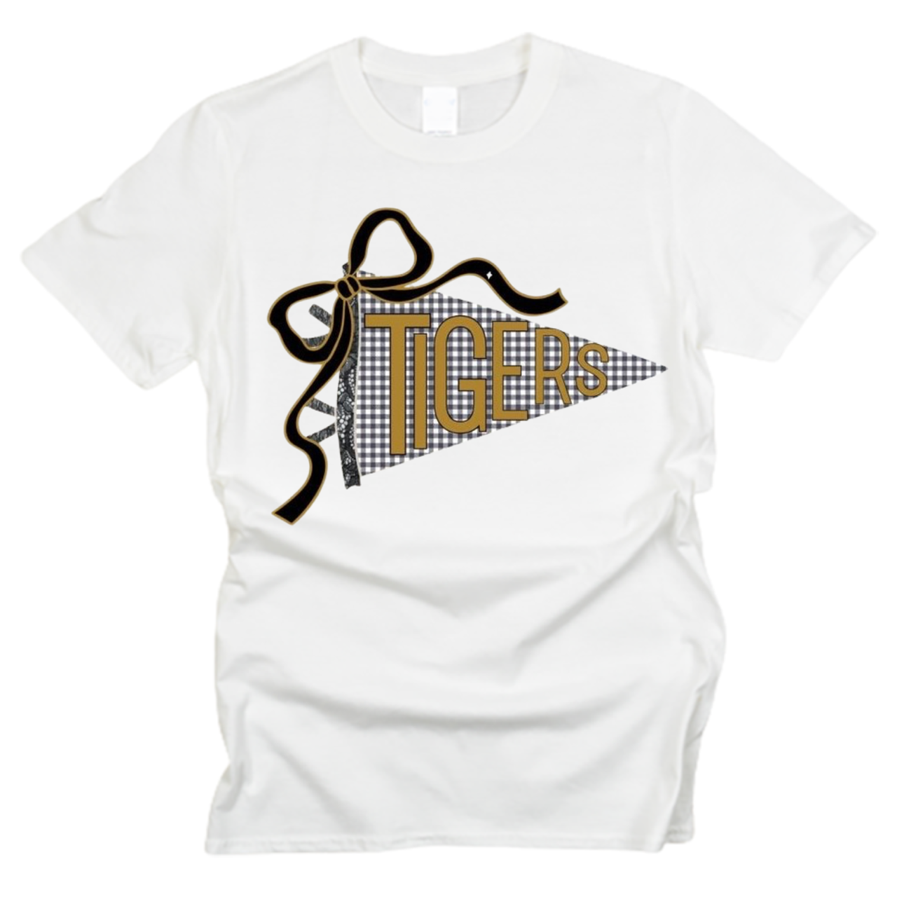 Tigers Gingham Pennant Bow T-Shirt