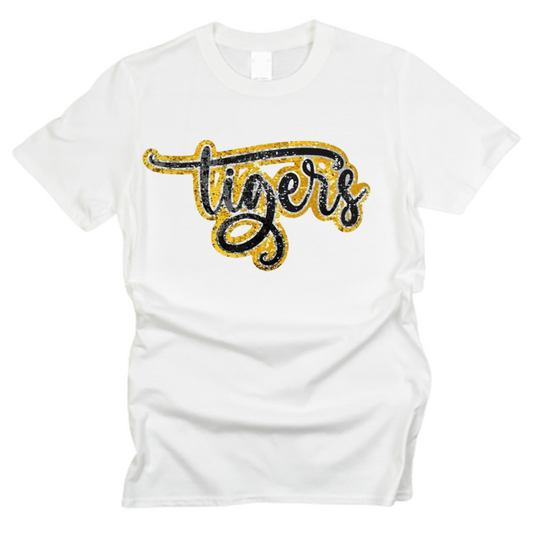 Tigers Outline Faux Sequin T-Shirt